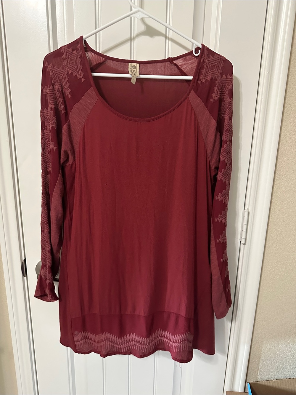 XCVI Maroon Long-Sleeve Scoop Neck Tunic
